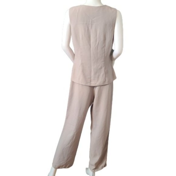 Vintage Rampage Khaki-Grey Vest Blouse and Pants Suit Set - Picture 3 of 4